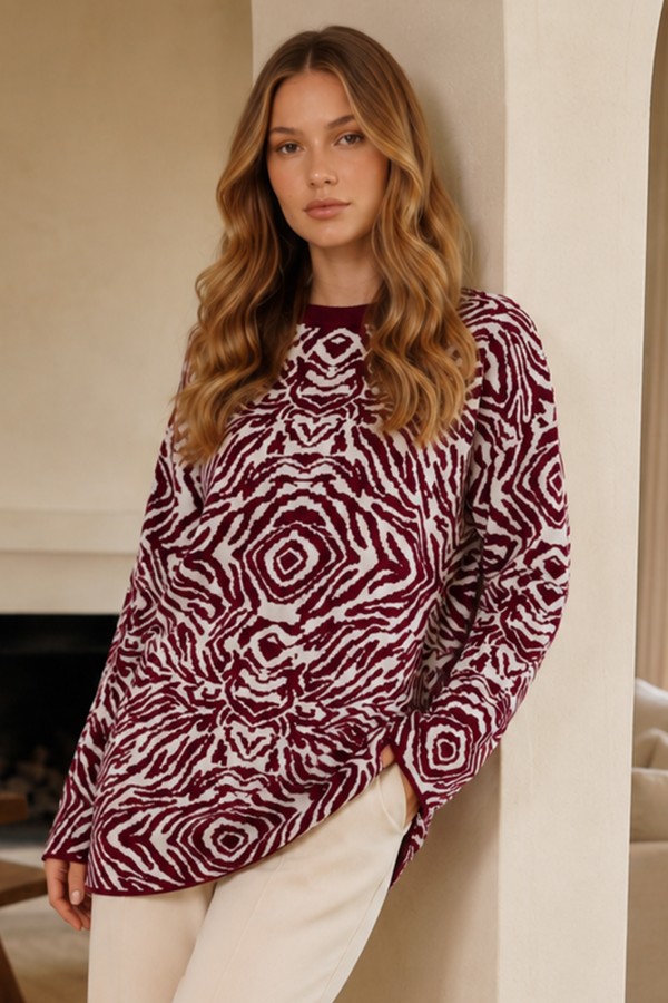 Zebra Desenli Triko Tunik R7186 Bordo