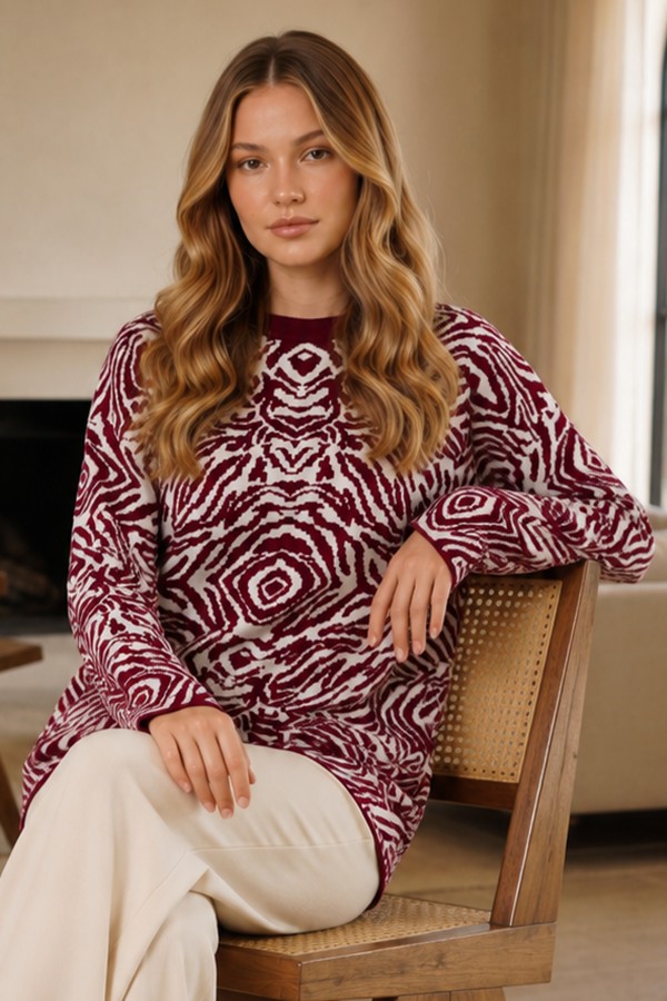 Zebra Desenli Triko Tunik R7186 Bordo