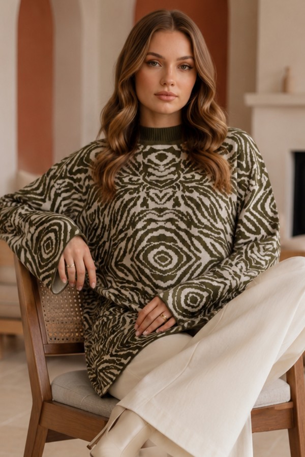 Zebra Desenli Triko Tunik R7186 Haki