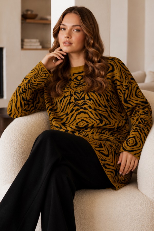 Zebra Desenli Triko Tunik R7186 Yağ Yeşili