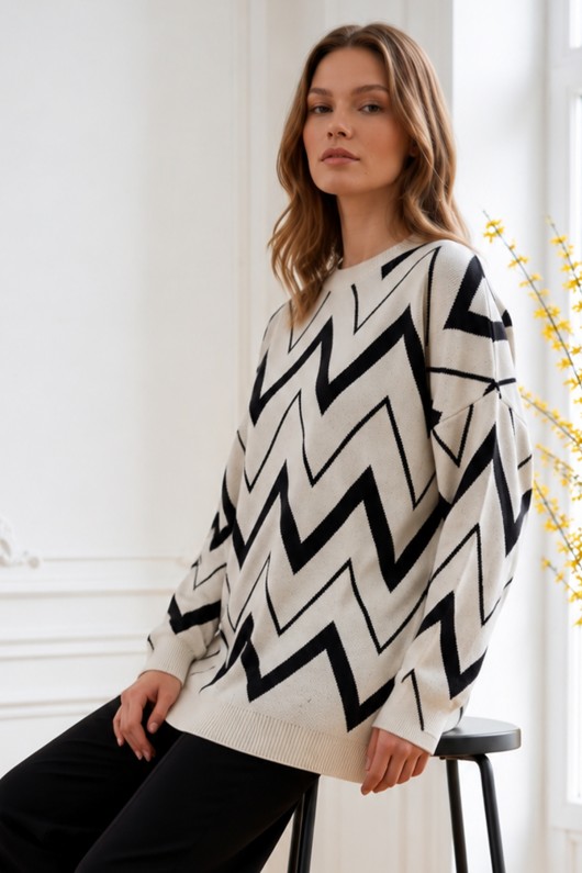 Zikzak Desenli Triko Tunik R7187 Ekru Zikzak Desenli Triko Tunik R7187 Ekru