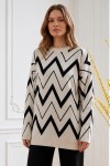 Zikzak Desenli Triko Tunik R7187 Ekru