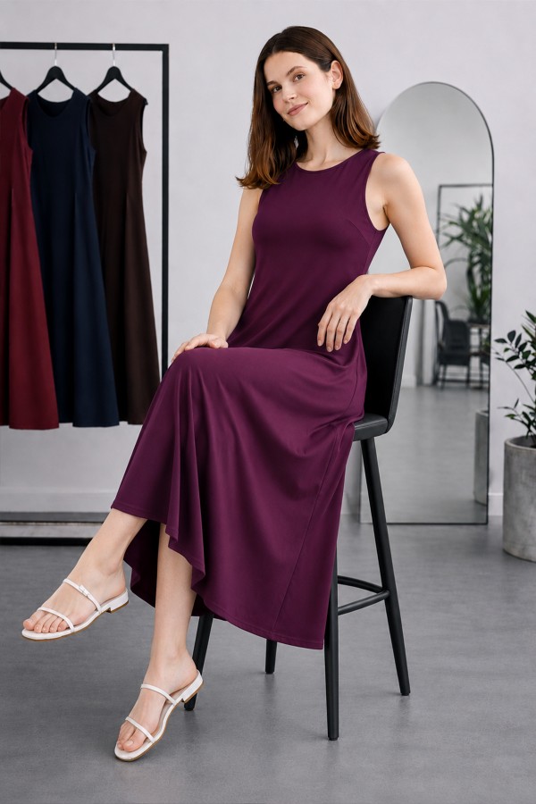 Kolsuz İçlik Elbise N8102 Mor