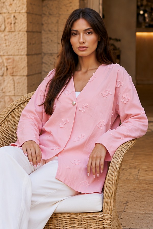 Püskül Detaylı Kimono S2335 Pudra