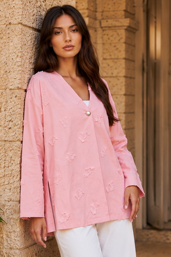 Püskül Detaylı Kimono S2335 Pudra