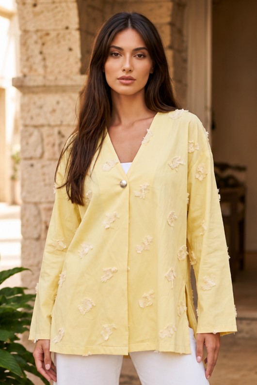 Püskül Detaylı Kimono S2335 Sarı