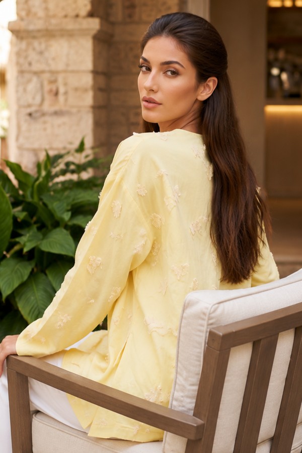 Püskül Detaylı Kimono S2335 Sarı