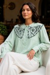 Nakışlı Bebe Yaka Gömlek S2088 Mint Yeşili