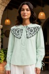 Nakışlı Bebe Yaka Gömlek S2088 Mint Yeşili