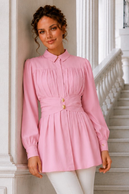 Geniş Kemerli Gömlek S0134 Pembe