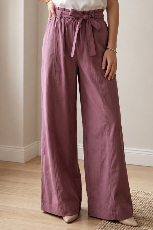 Kemerli Beli Lastikli Pantolon S0068 Mürdüm Kemerli Beli Lastikli Pantolon S0068 Mürdüm