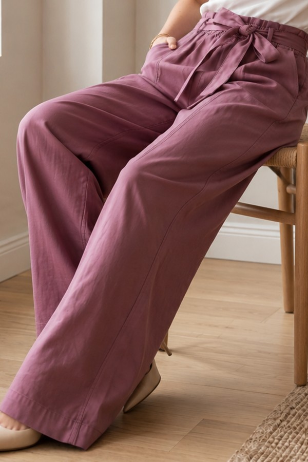 Kemerli Beli Lastikli Pantolon S0068 Mürdüm Kemerli Beli Lastikli Pantolon S0068 Mürdüm