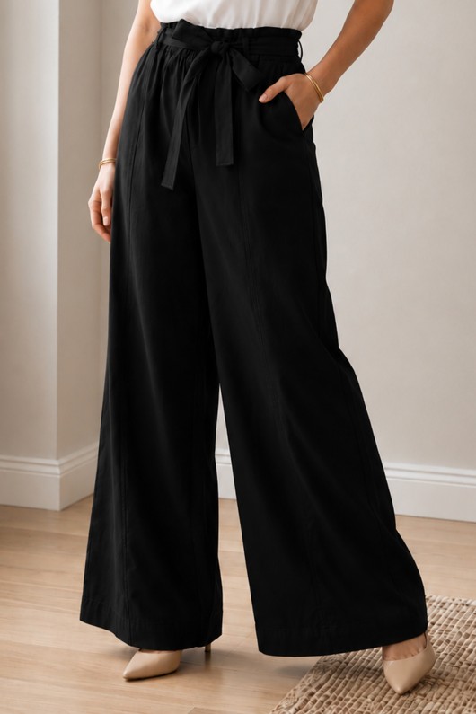 Kemerli Beli Lastikli Pantolon S0068 Siyah