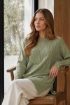 Desenli Merserize  Tunik  N3317 Çağla