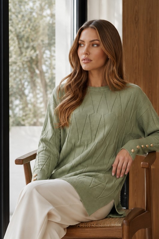 Desenli Merserize Hırka N3317 Çağla