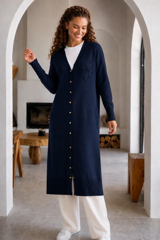 Uzun Merserize Hırka N3338 Lacivert