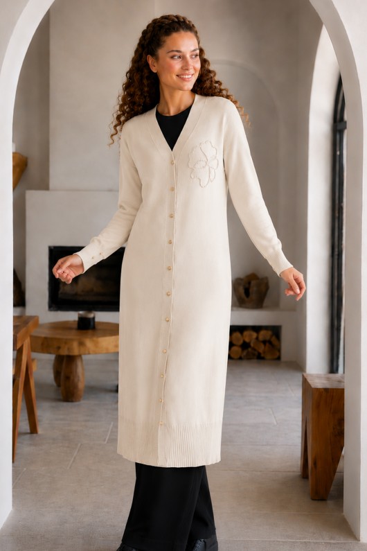 Uzun Merserize Hırka N3338 Taş Rengi