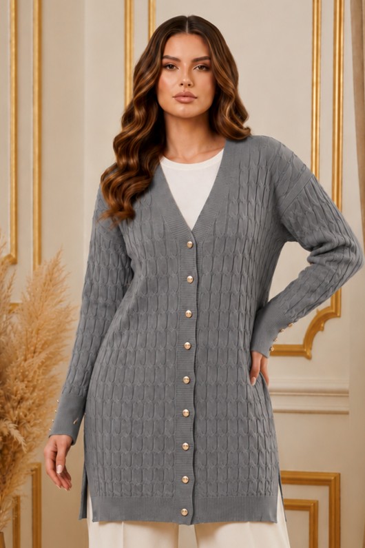 Desenli Merserize Hırka N3352 Gri