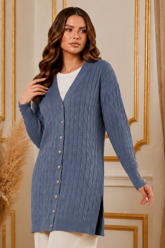 Desenli Merserize Hırka N3352 İndigo
