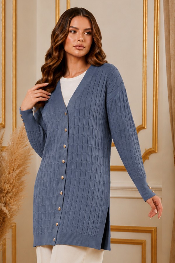 Desenli Merserize Hırka N3352 İndigo