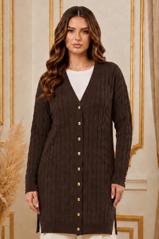 Desenli Merserize Hırka N3352 Kahverengi