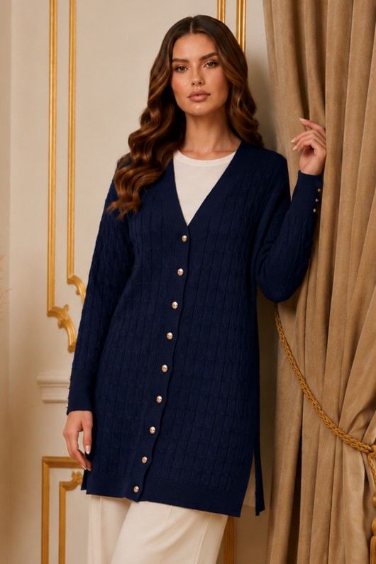Desenli Merserize Hırka N3352 Lacivert