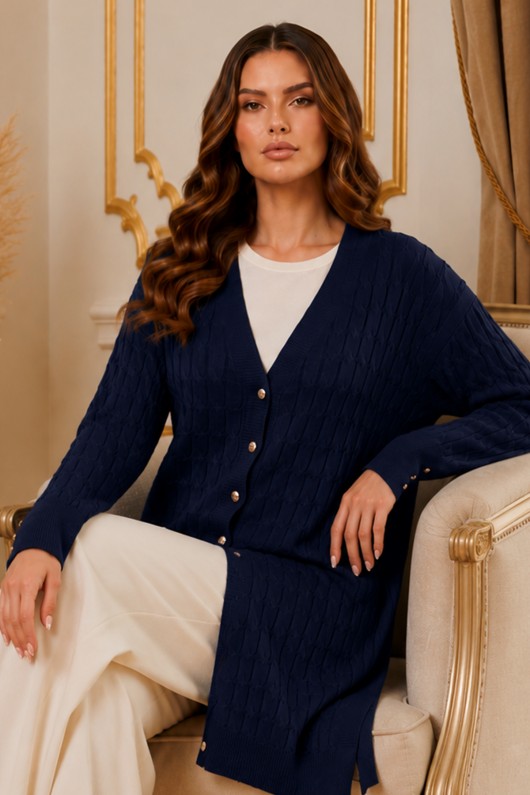 Desenli Merserize Hırka N3352 Lacivert