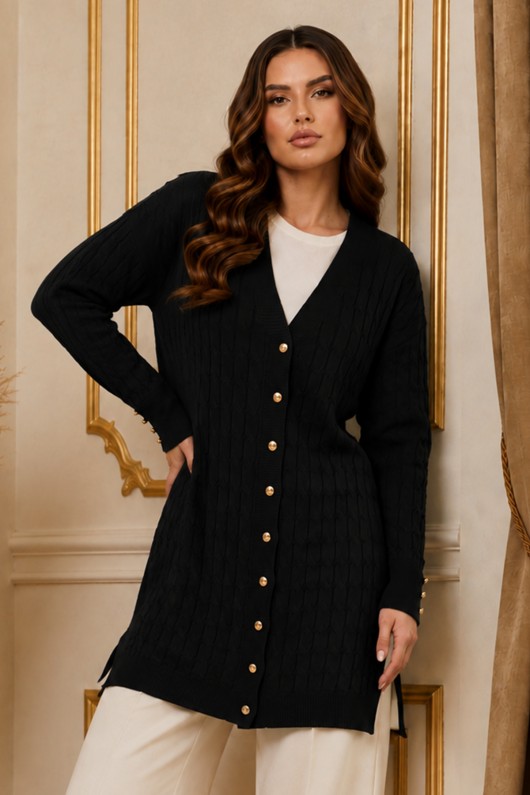 Desenli Merserize Hırka N3352 Siyah