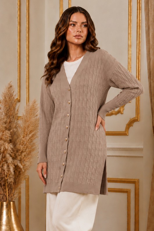 Desenli Merserize Hırka N3352 Vizon