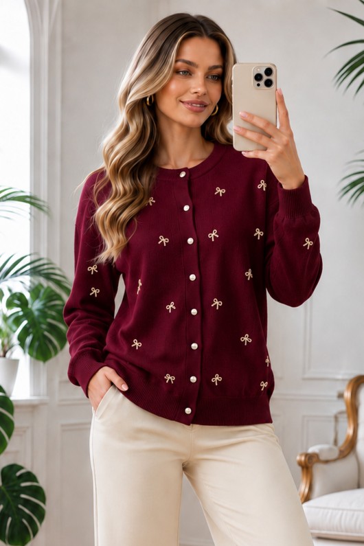 Fiyonk Detaylı Triko Hırka N3221 Bordo