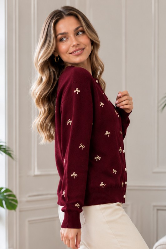 Fiyonk Detaylı Triko Hırka N3221 Bordo