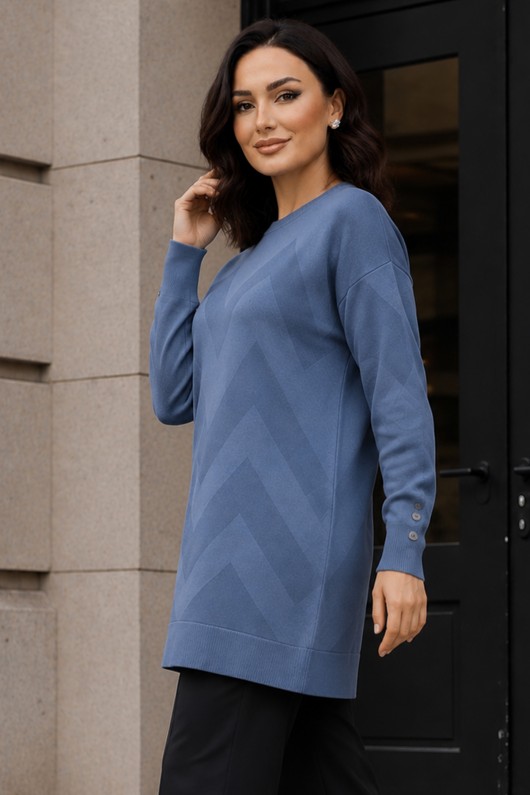 Desenli Tunik N3183 İndigo