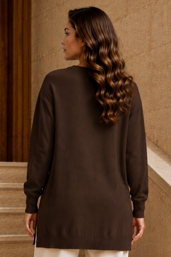 Desenli Merserize Tunik N3385 Kahverengi