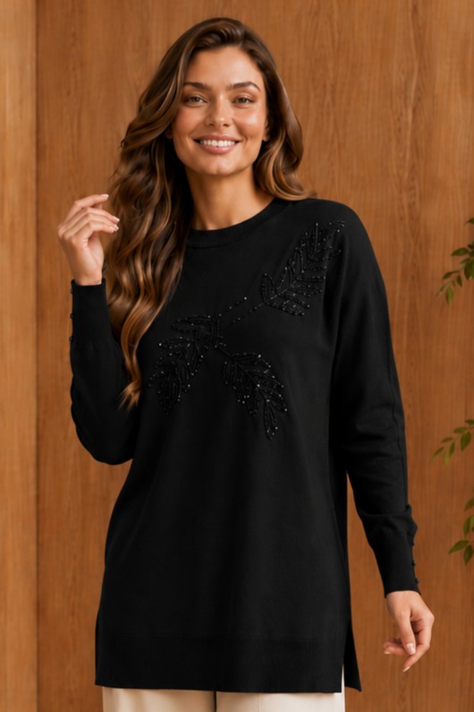 Desenli Merserize Tunik N3385 Siyah