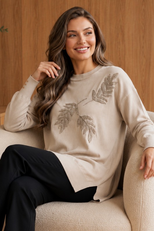Desenli Merserize Tunik N3385 Taş Rengi