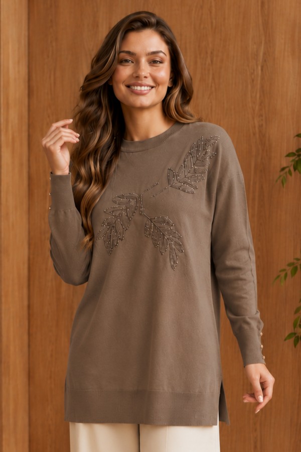 Desenli Merserize Tunik N3385 Vizon