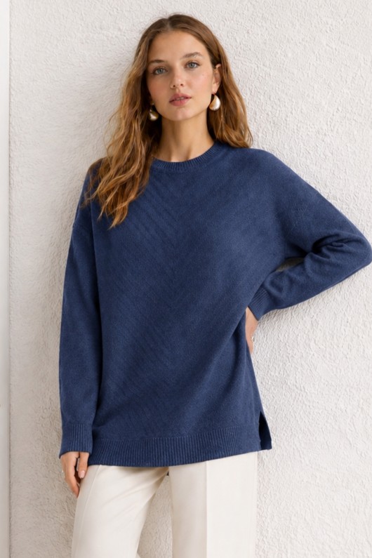 Desenli Tesettür Tunik N3192 İndigo