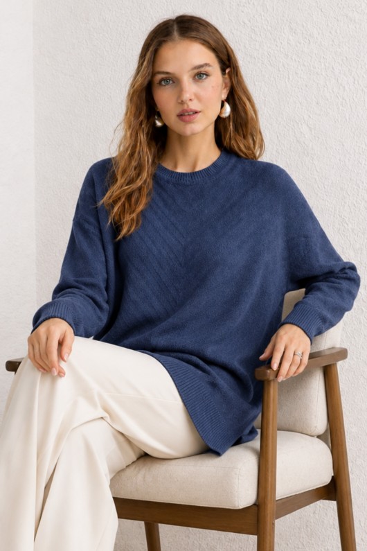 Desenli Tesettür Tunik N3192 İndigo
