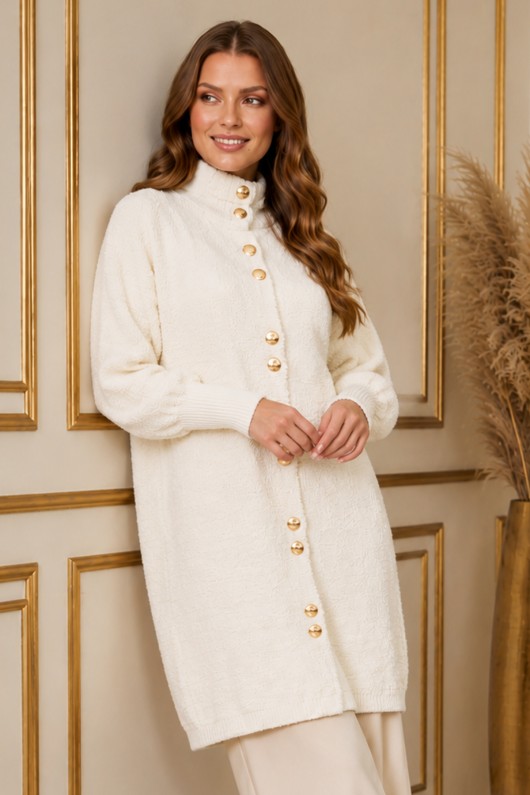 Düğmeli Sakal Hırka N3265 Ekru