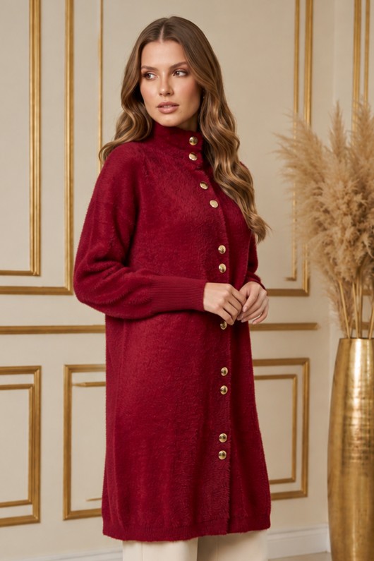 Düğmeli Sakal Hırka N3265 Kırmızı