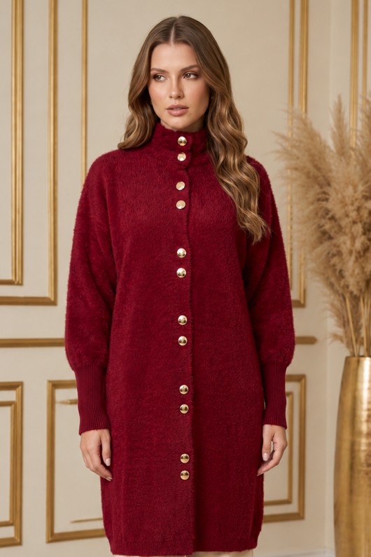 Düğmeli Sakal Hırka N3265 Kırmızı