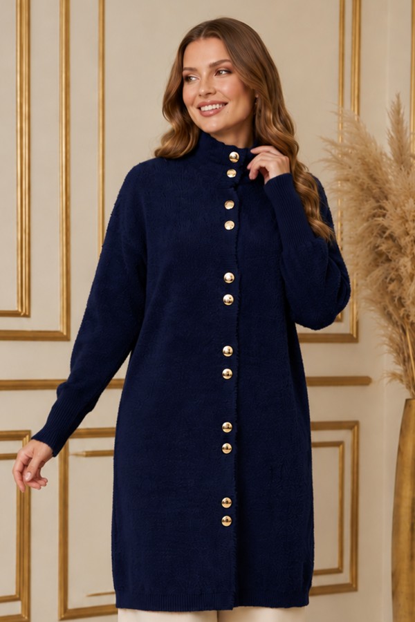 Düğmeli Sakal Hırka N3265 Lacivert