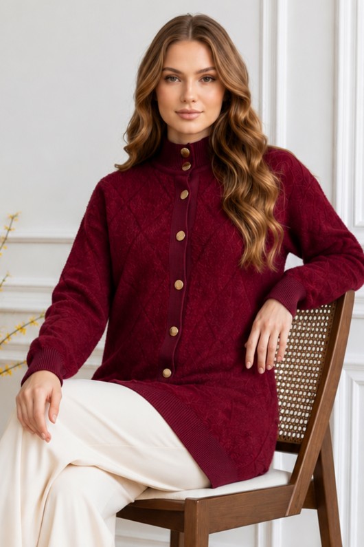 Desenli Sakal Hırka N3324 Bordo