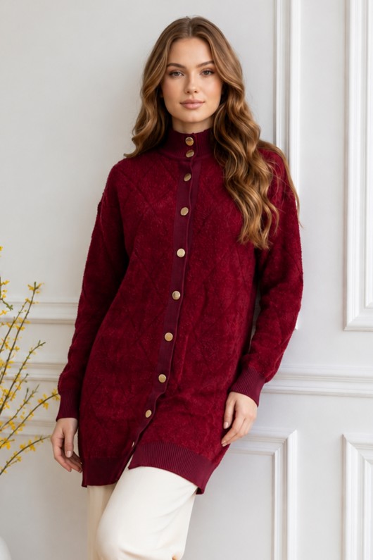 Desenli Sakal Hırka N3324 Bordo