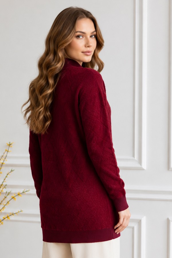 Desenli Sakal Hırka N3324 Bordo