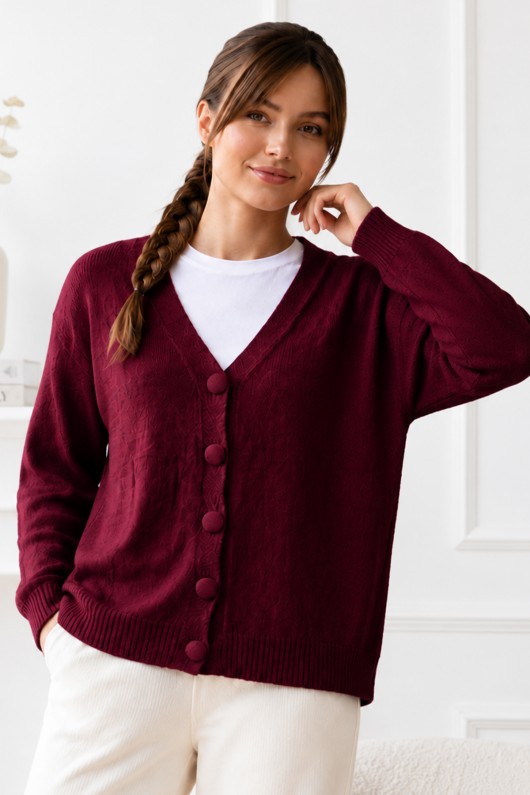 Düğmeli Hırka N511 Bordo
