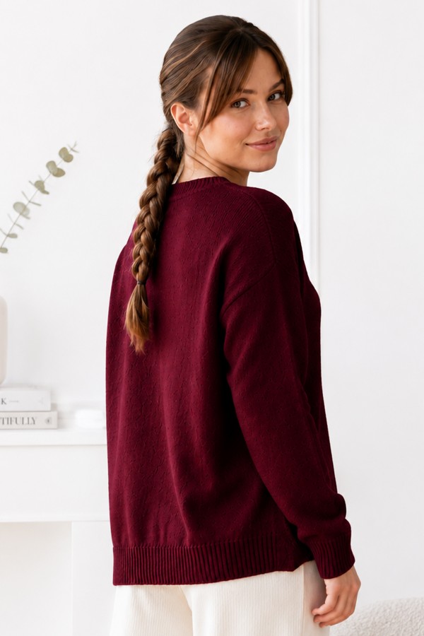 Düğmeli Hırka N511 Bordo