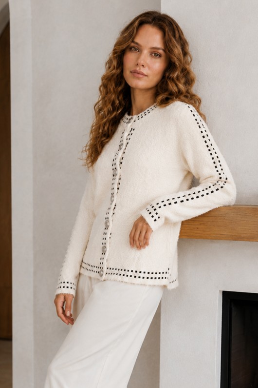 Düğmeli Triko Hırka N3326 Ekru