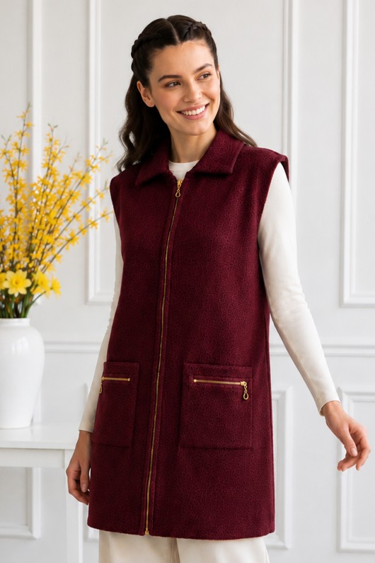 Sakallı Triko Yelek N3381 Bordo