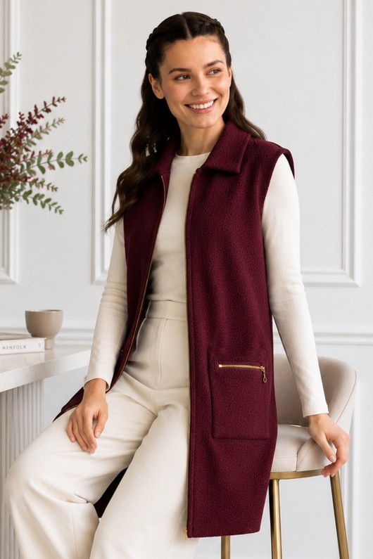 Sakallı Triko Yelek N3381 Bordo